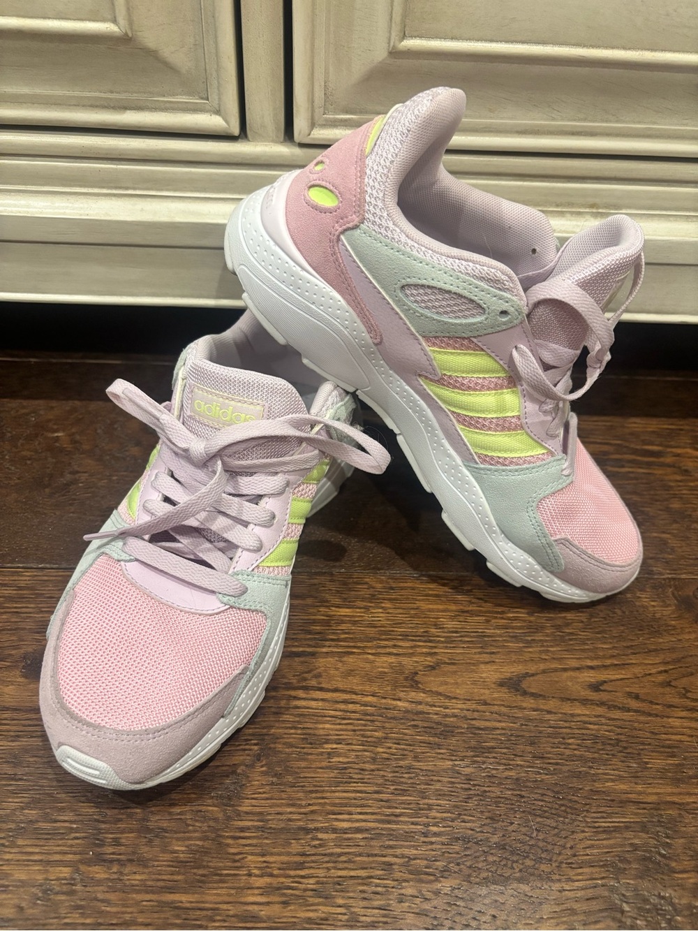 Adidas Pink and Lime Retro Chunky Runner Sneakers